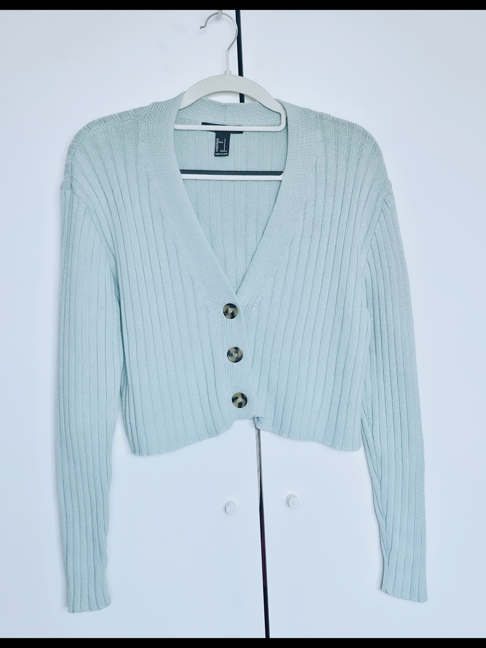 Forever 21 Mint Green Cropped Rib-Knit Button Cardigan